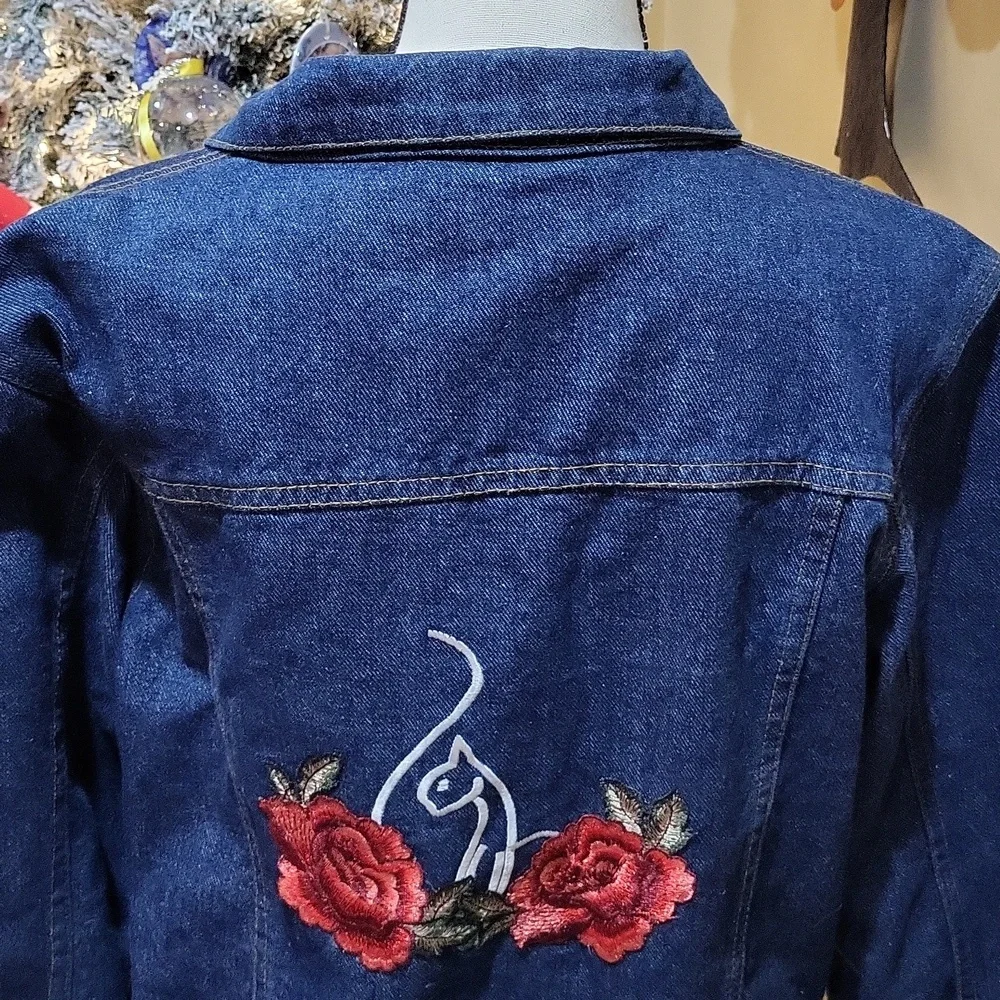 Baby Phat Denim Jacket with Red Rose Embroidery - Picture 2 of 12
